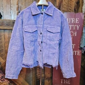 POL Lavender Corduroy Jean Jacket